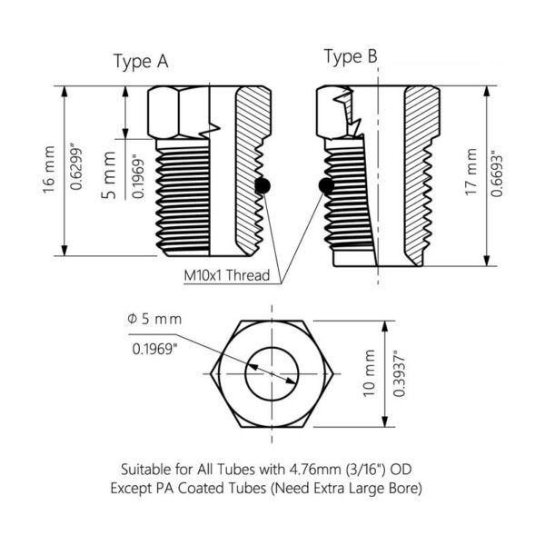 Stainless Steel Brake Line Nut M10x1 for Inverted Flare Male Fitting Double Flare for Bundy Hydraulic Brake Pipe SAE No. 040110
